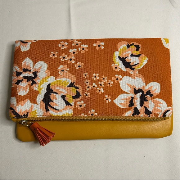 NWOT RACHEL PALLY reversible floral canvas & faux leather clutch - Picture 1 of 8